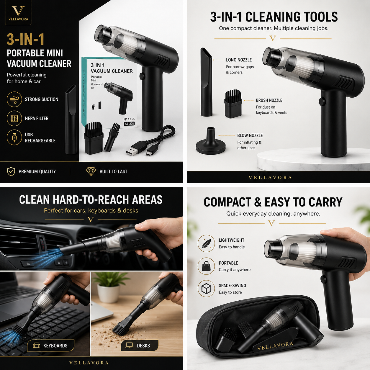 3-in-1 Portable Mini Vacuum Cleaner